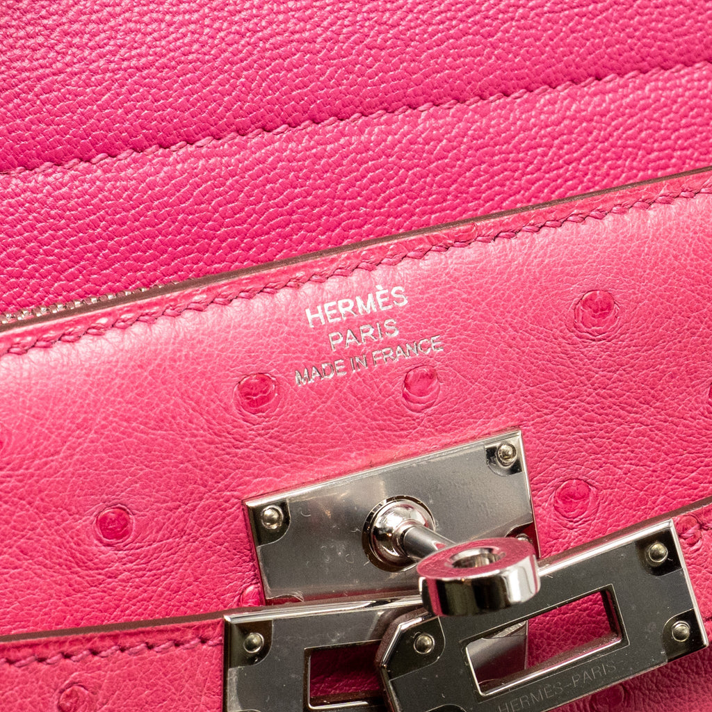 HERMES KELLY COMPACT WALLET OSTRICH ROSE TYRIEN SHW