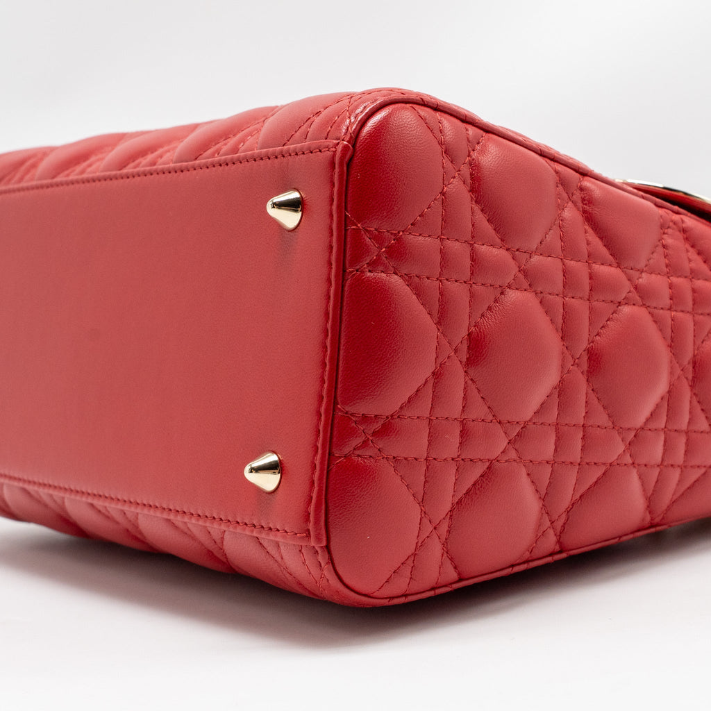 DIOR MEDIUM LADY DIOR LAMBSKIN RED LGHW