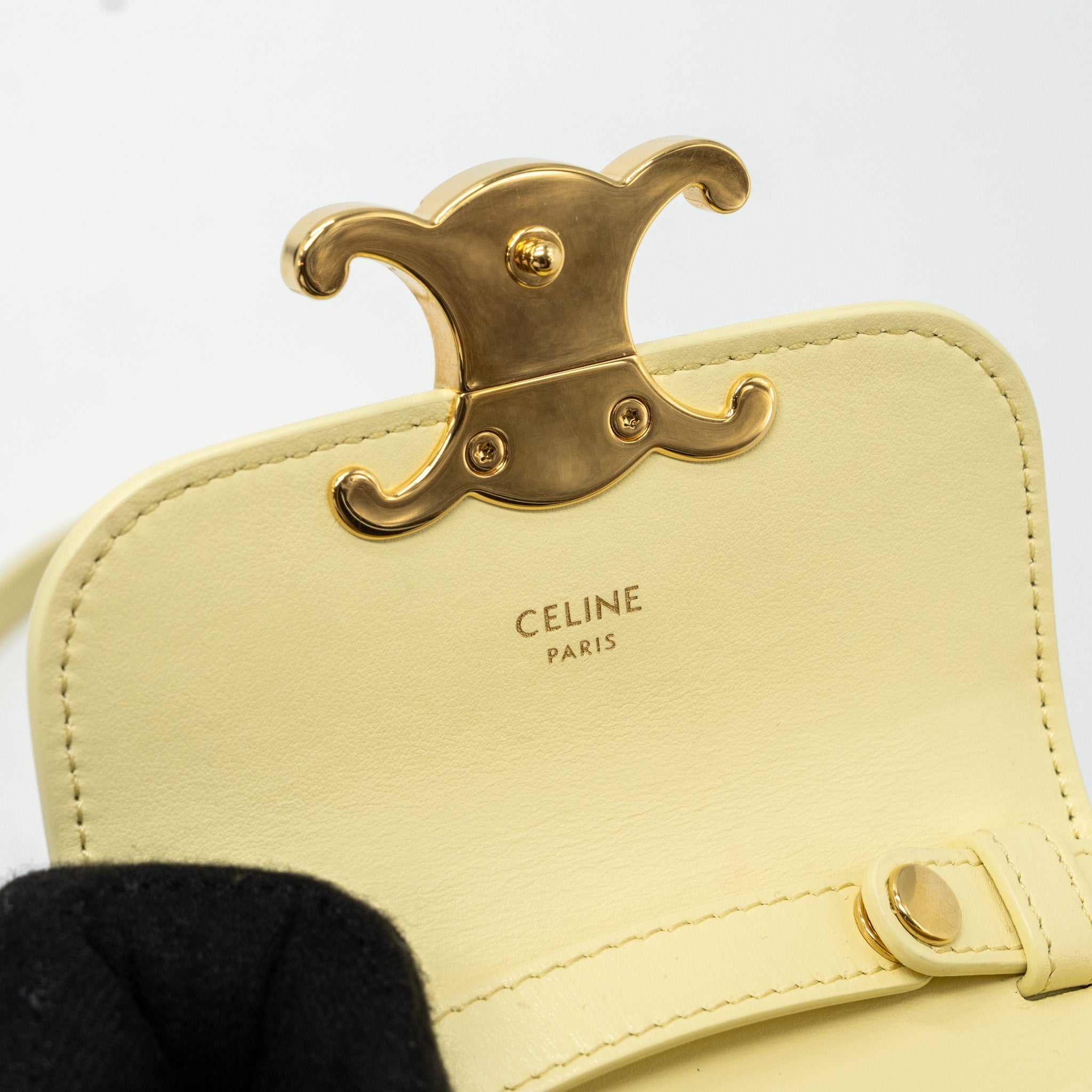 CELINE MINI CLAUDE SHINY CALFSKIN LIGHT YELLOW GHW