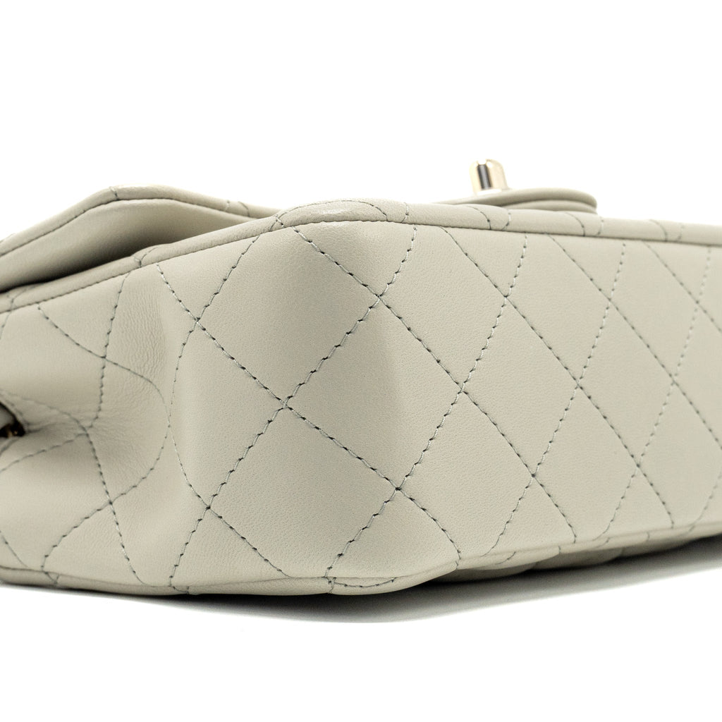 CHANEL 22C MINI RECTANGULAR FLAP BAG LAMBSKIN GREY LGHW (MICROCHIP)