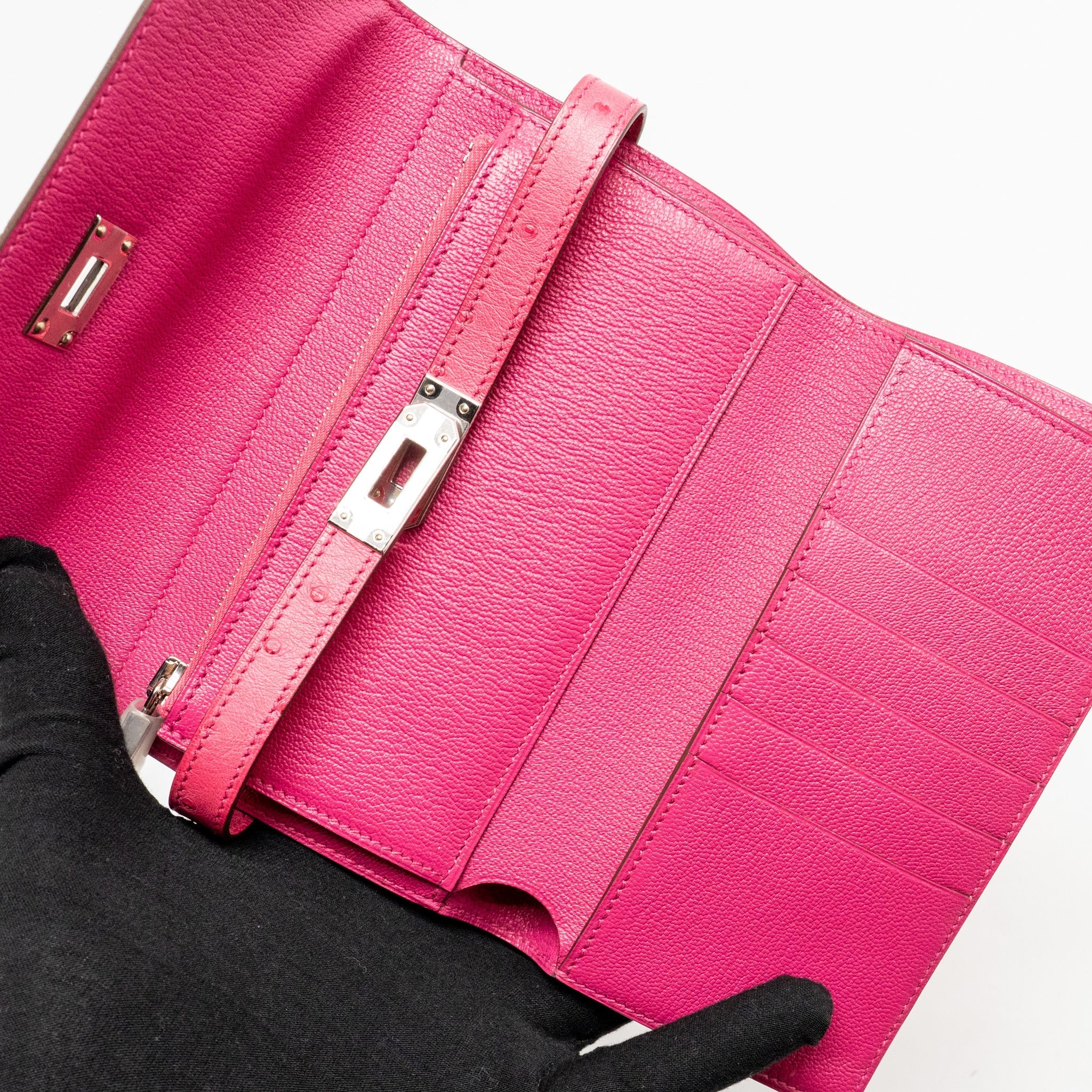 HERMES KELLY COMPACT WALLET OSTRICH ROSE TYRIEN SHW