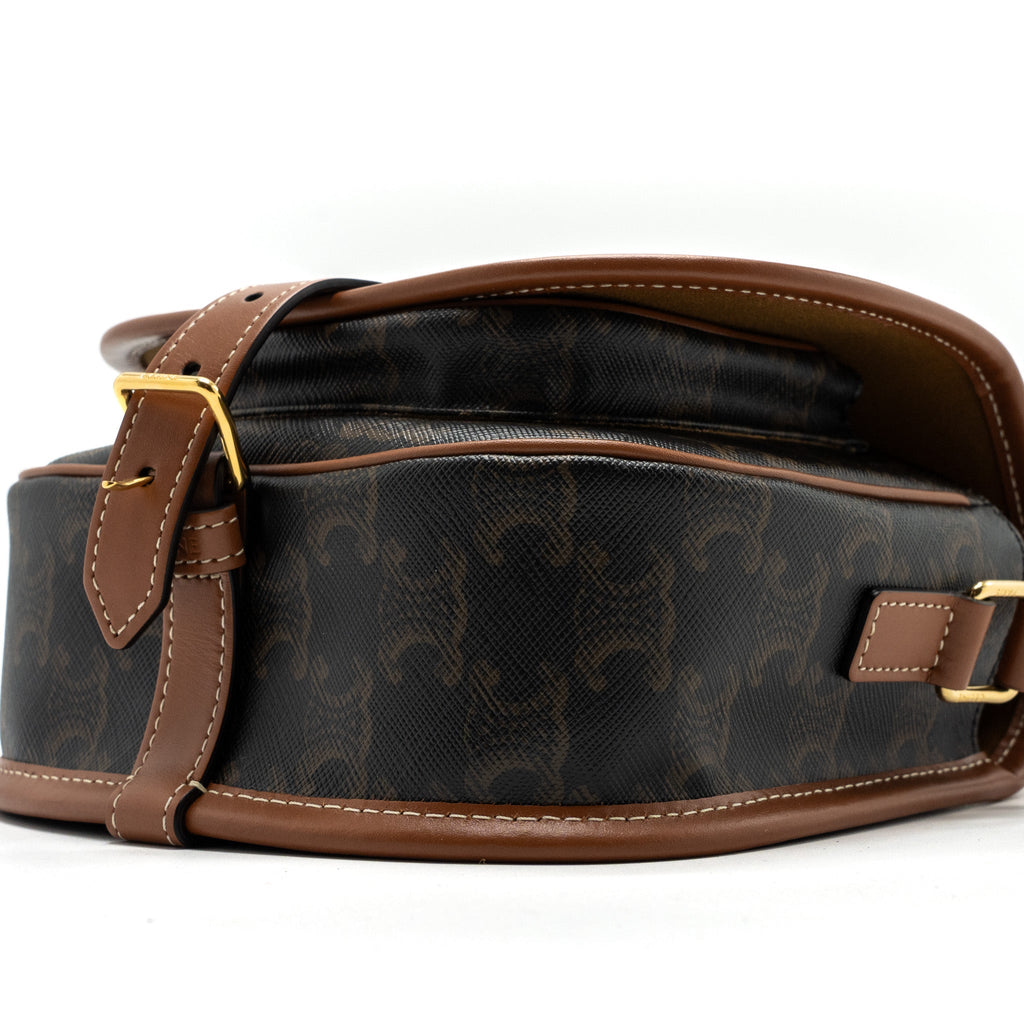 CELINE MEDIUM FOLCO BAG TRIOMPHE CANVAS AND CALFSKIN TAN GHW