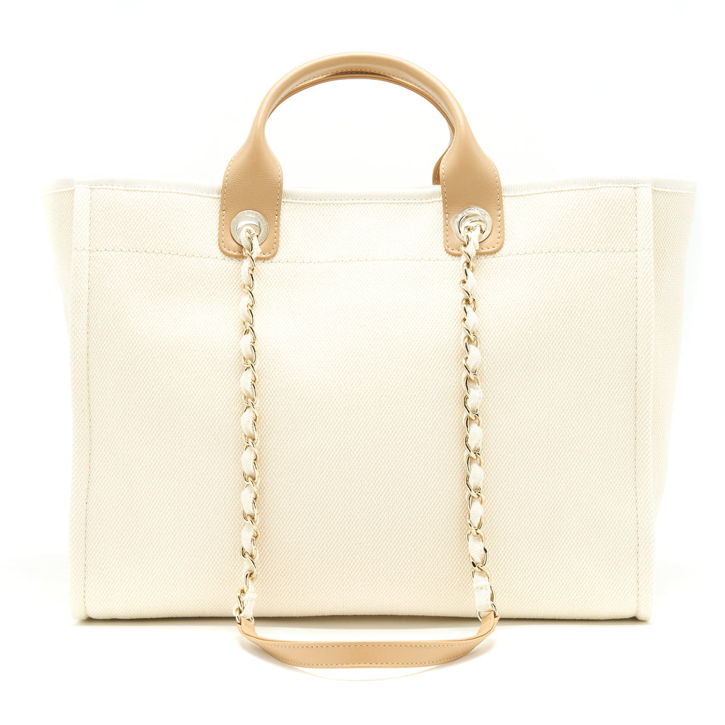CHANEL DEAUVILLE TOTE BAG IN CREAMY WHITE/ BEIGE GHW