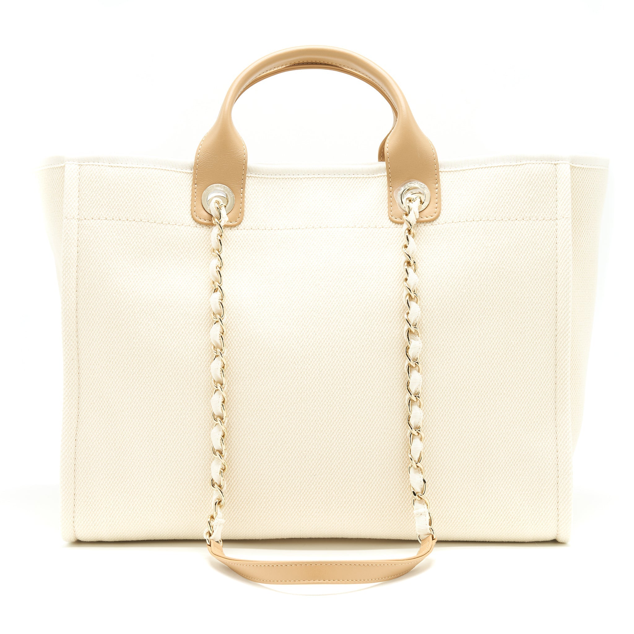 CHANEL DEAUVILLE TOTE BAG IN CREAMY WHITE/ BEIGE GHW