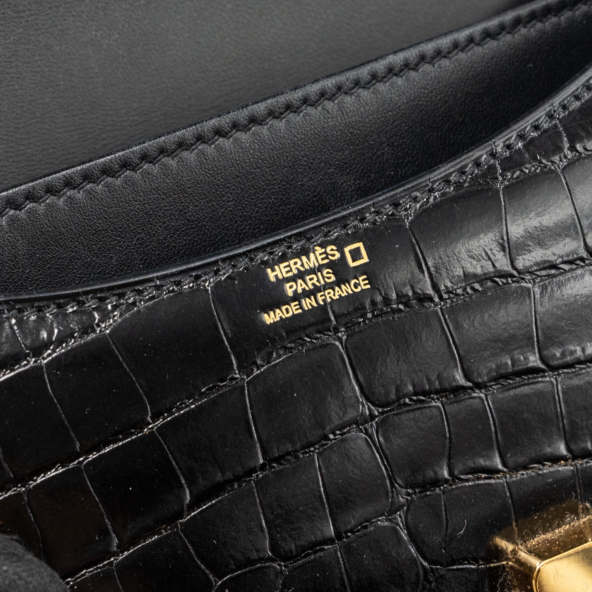 HERMES MINI CONSTANCE SHINY ALLIGATOR MISSISSIPPIENSIS BLACK GHW