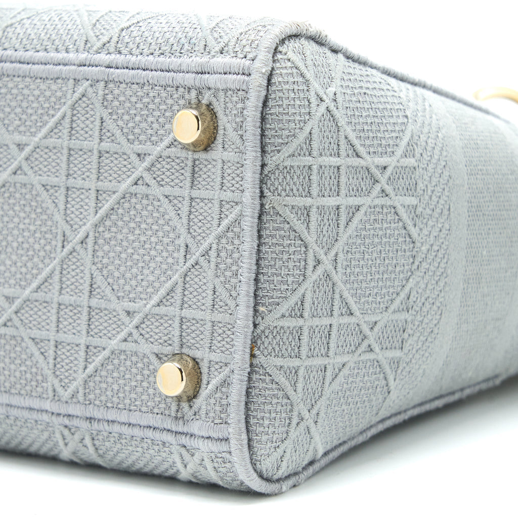 DIOR MEDIUM LADY D-LITE BAG CANNAGE EMBROIDERY GREY LGHW