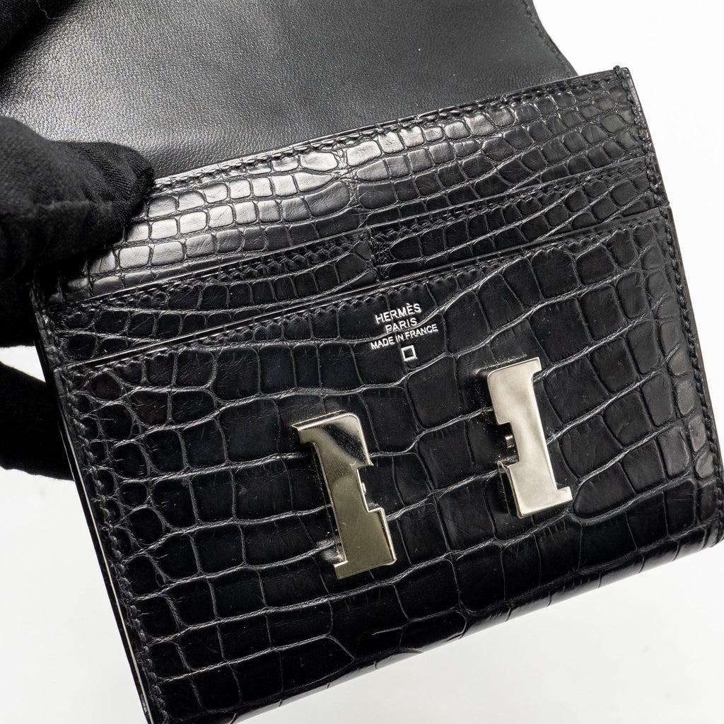HERMES CONSTANCE WALLET ALLIGATOR MISSISSIPPIENSIS BLACK SHW