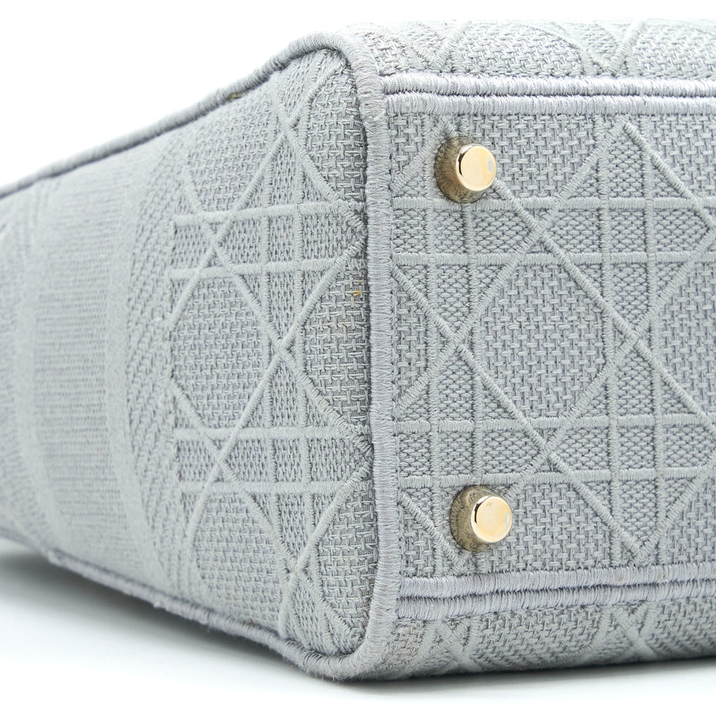 DIOR MEDIUM LADY D-LITE BAG CANNAGE EMBROIDERY GREY LGHW