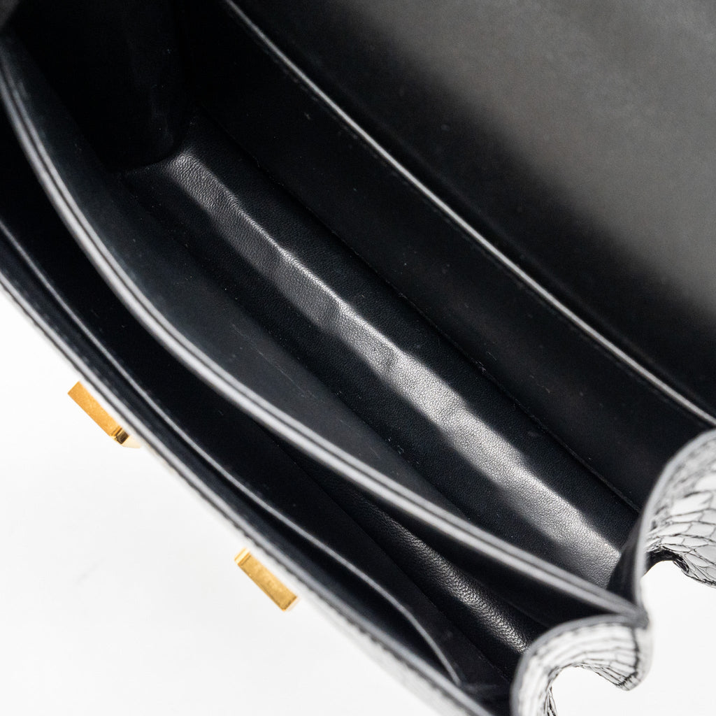 HERMES MINI CONSTANCE SHINY ALLIGATOR MISSISSIPPIENSIS BLACK GHW