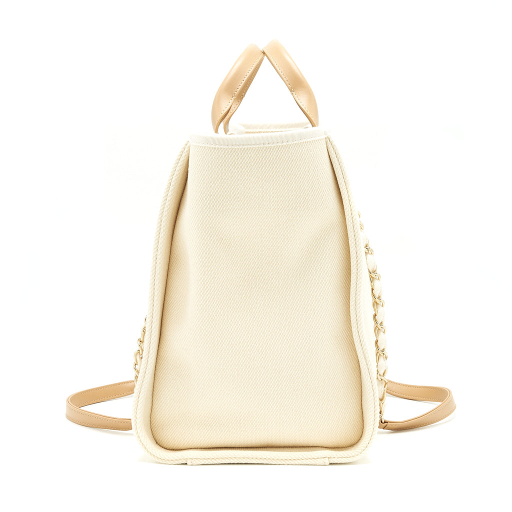 CHANEL DEAUVILLE TOTE BAG IN CREAMY WHITE/ BEIGE GHW