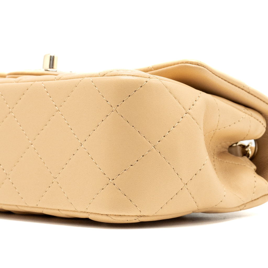 CHANEL 22C MINI RECTANGULAR FLAP BAG LAMBSKIN BEIGE LGHW (MICROCHIP)