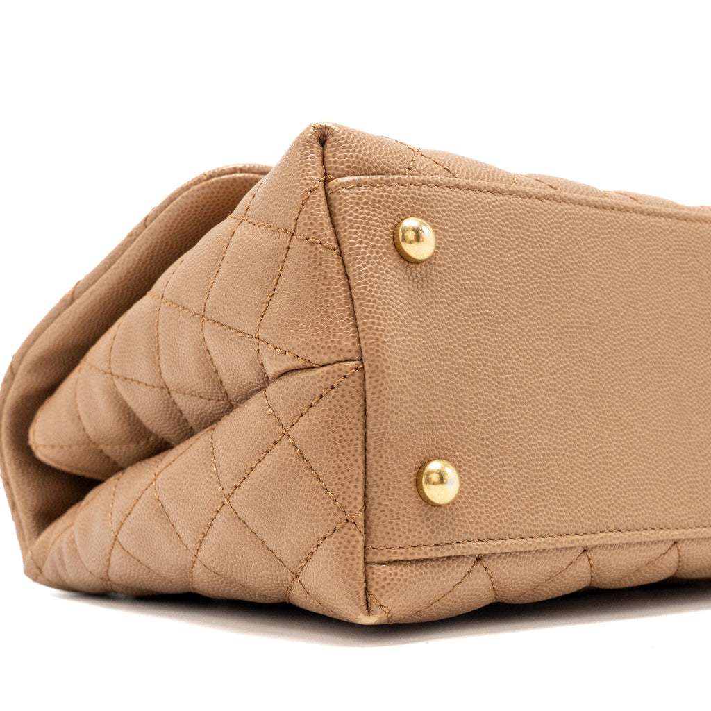 CHANEL MEDIUM COCO HANDLE WITH LIZARD HANDLE CAVIAR DARK BEIGE GHW