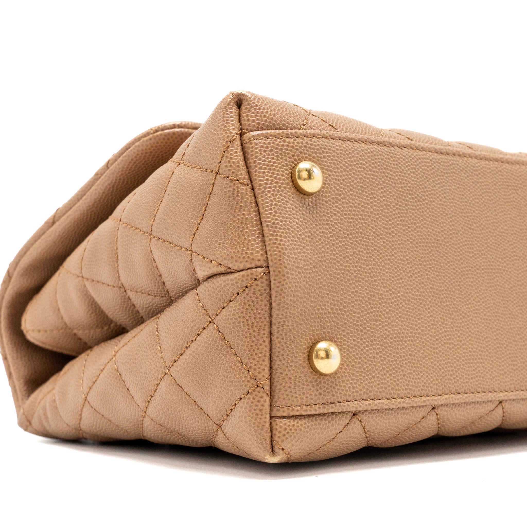 CHANEL MEDIUM COCO HANDLE WITH LIZARD HANDLE CAVIAR DARK BEIGE GHW