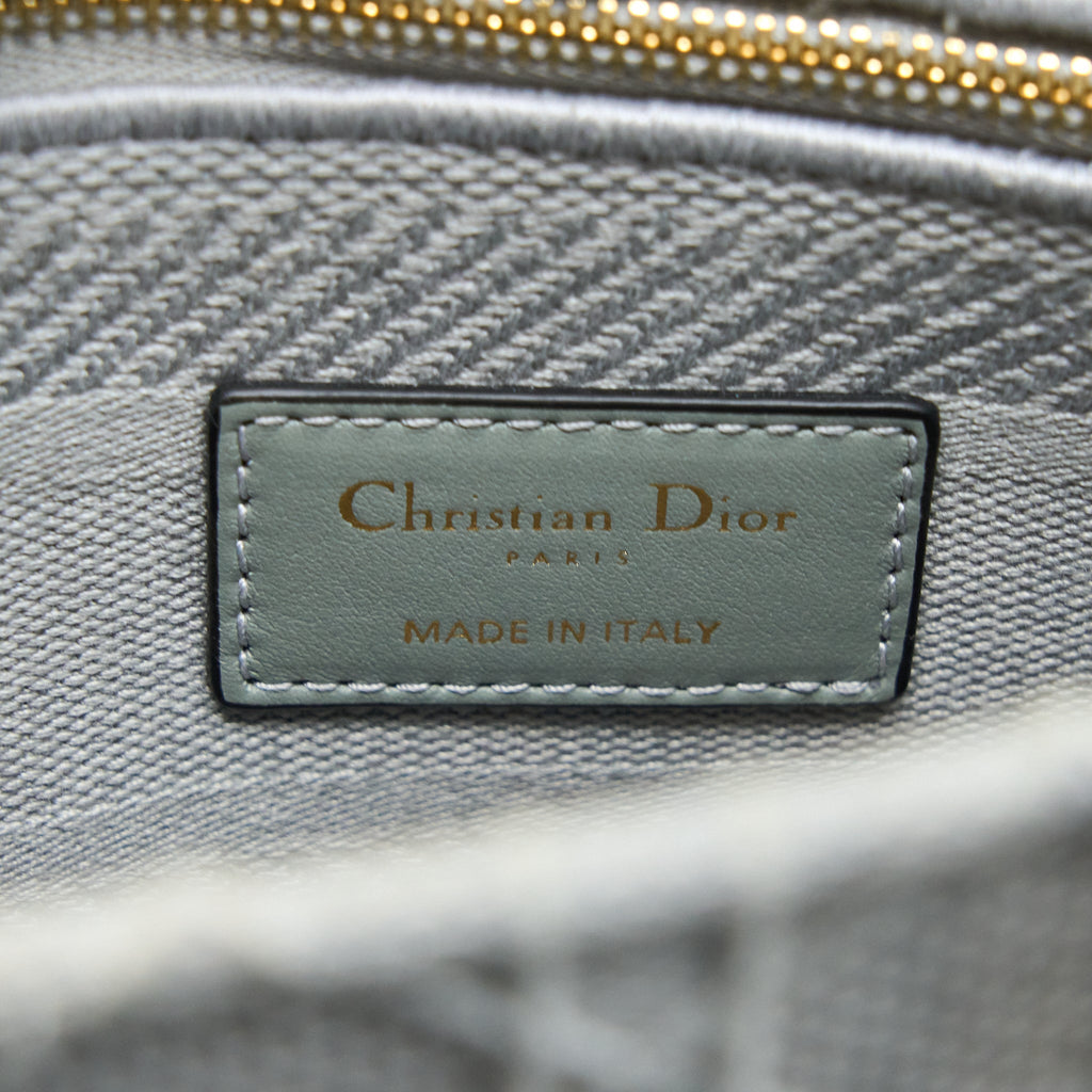 DIOR MEDIUM LADY D-LITE BAG CANNAGE EMBROIDERY GREY LGHW