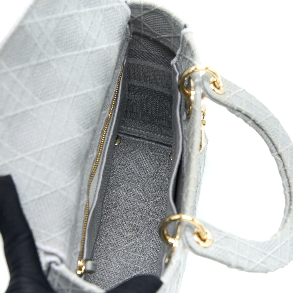 DIOR MEDIUM LADY D-LITE BAG CANNAGE EMBROIDERY GREY LGHW