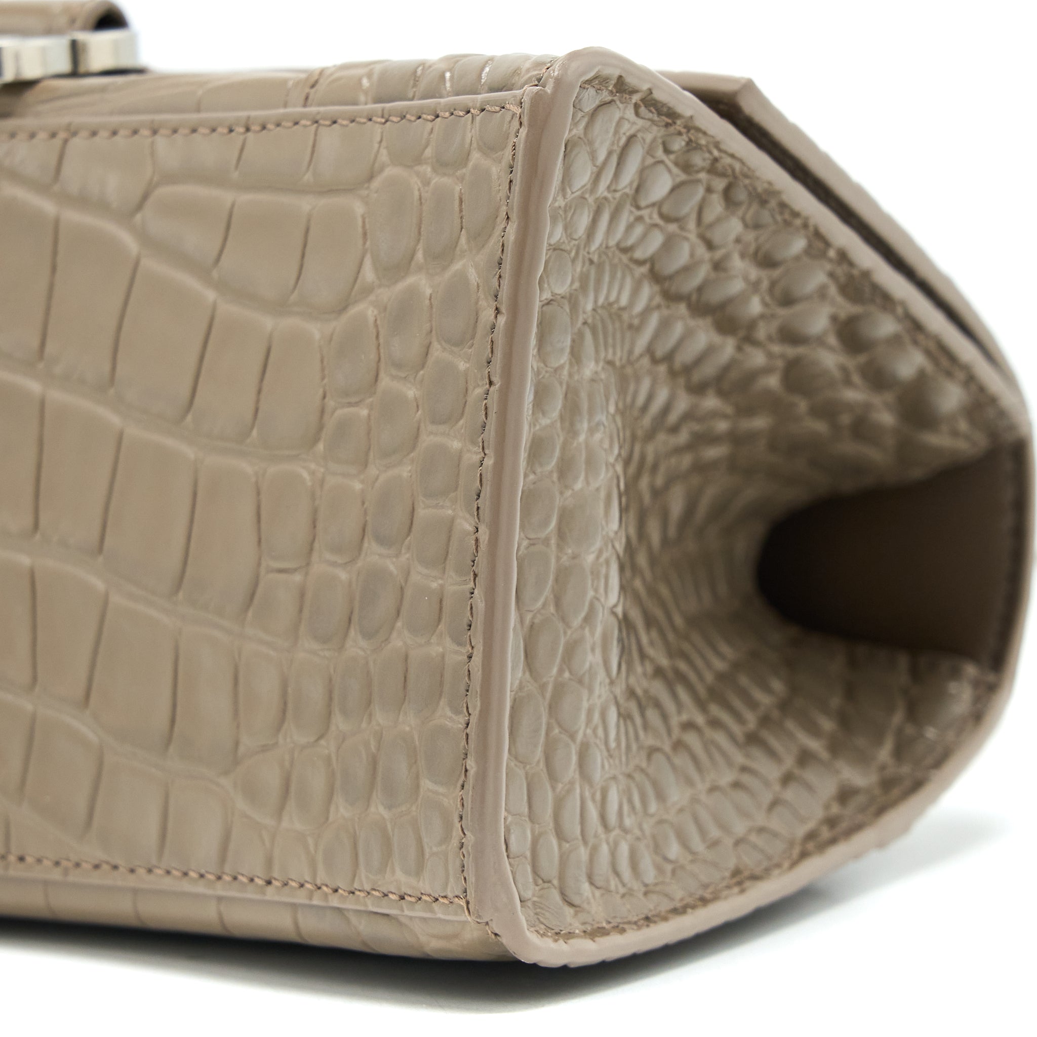 BALENCIAGA SMALL HOURGLASS BAG CRO EMBOSSED CALFSKIN DARK BEIGE SHW