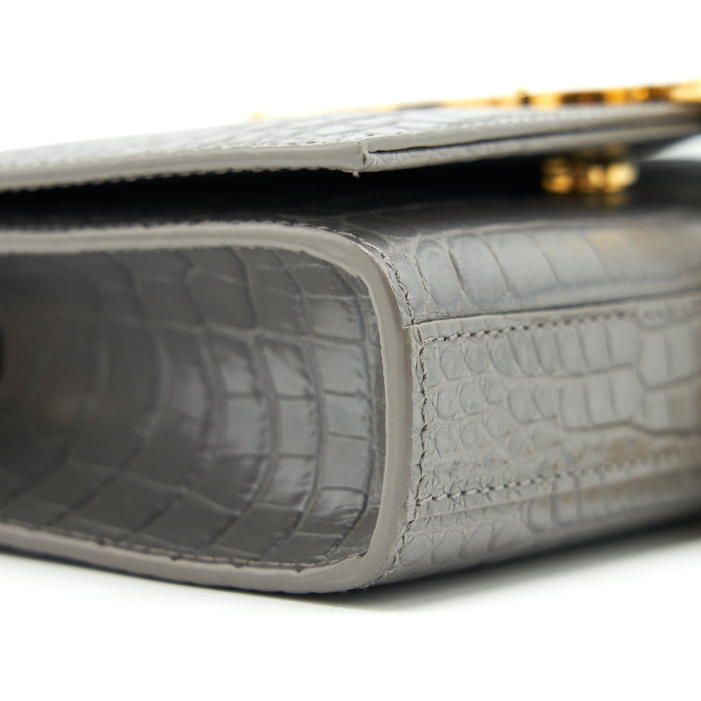 SAINT LAURENT/YSL KATE TASSEL CROC EMBOSSED CALFSKIN GREY GHW