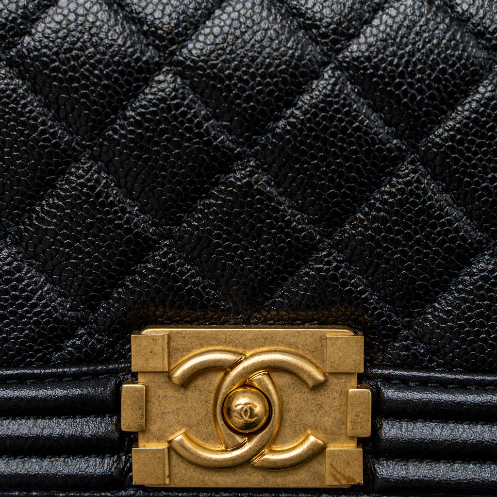 CHANEL SUPER MINI BOY BAG CAVIAR BLACK BRUSHED GHW (MICROCHIP)