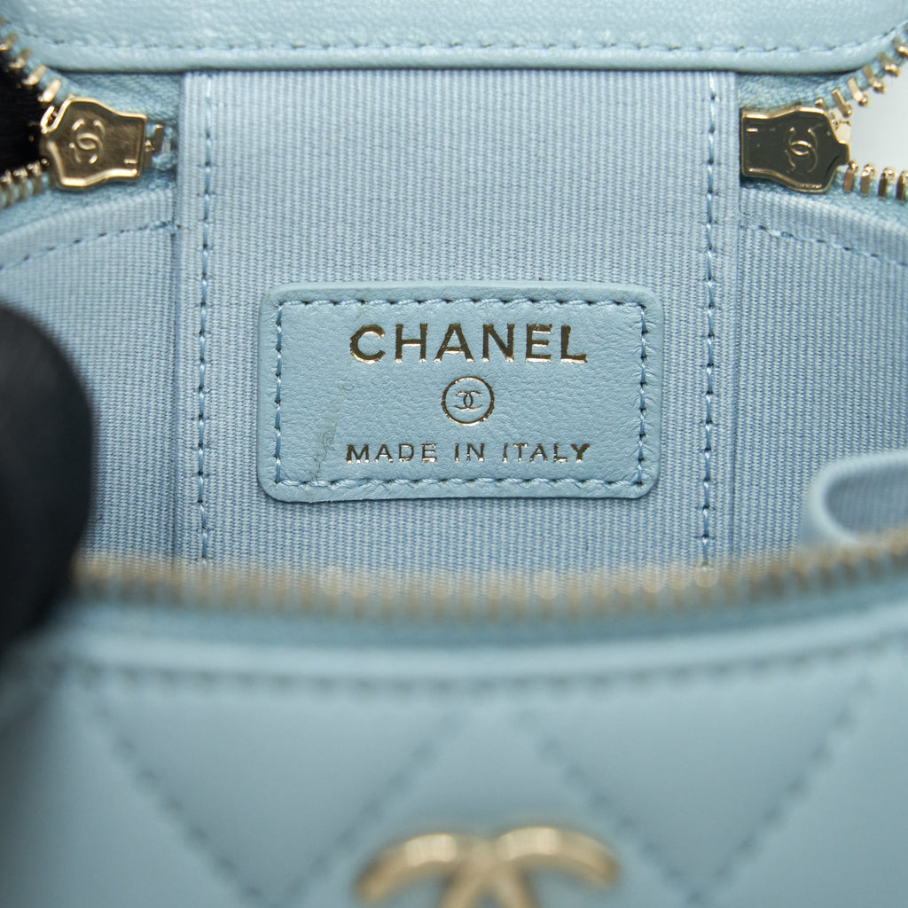 CHANEL 22P TOP HANDLE MINI VANITY WITH CHAIN LAMBSKIN NG752 LIGHT BLUE LGHW