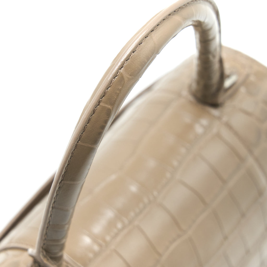 BALENCIAGA SMALL HOURGLASS BAG CRO EMBOSSED CALFSKIN DARK BEIGE SHW