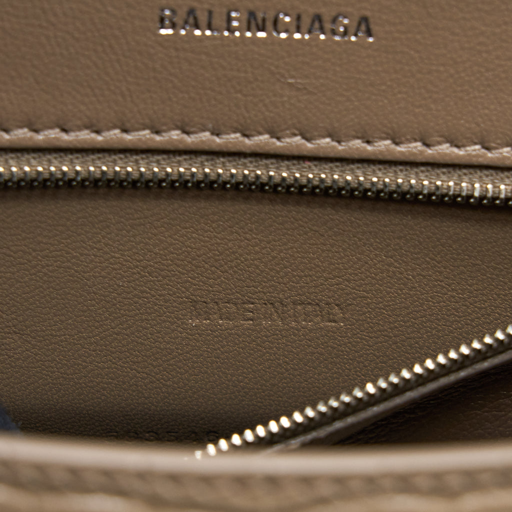BALENCIAGA SMALL HOURGLASS BAG CRO EMBOSSED CALFSKIN DARK BEIGE SHW