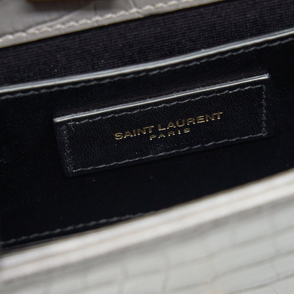 SAINT LAURENT/YSL KATE TASSEL CROC EMBOSSED CALFSKIN GREY GHW