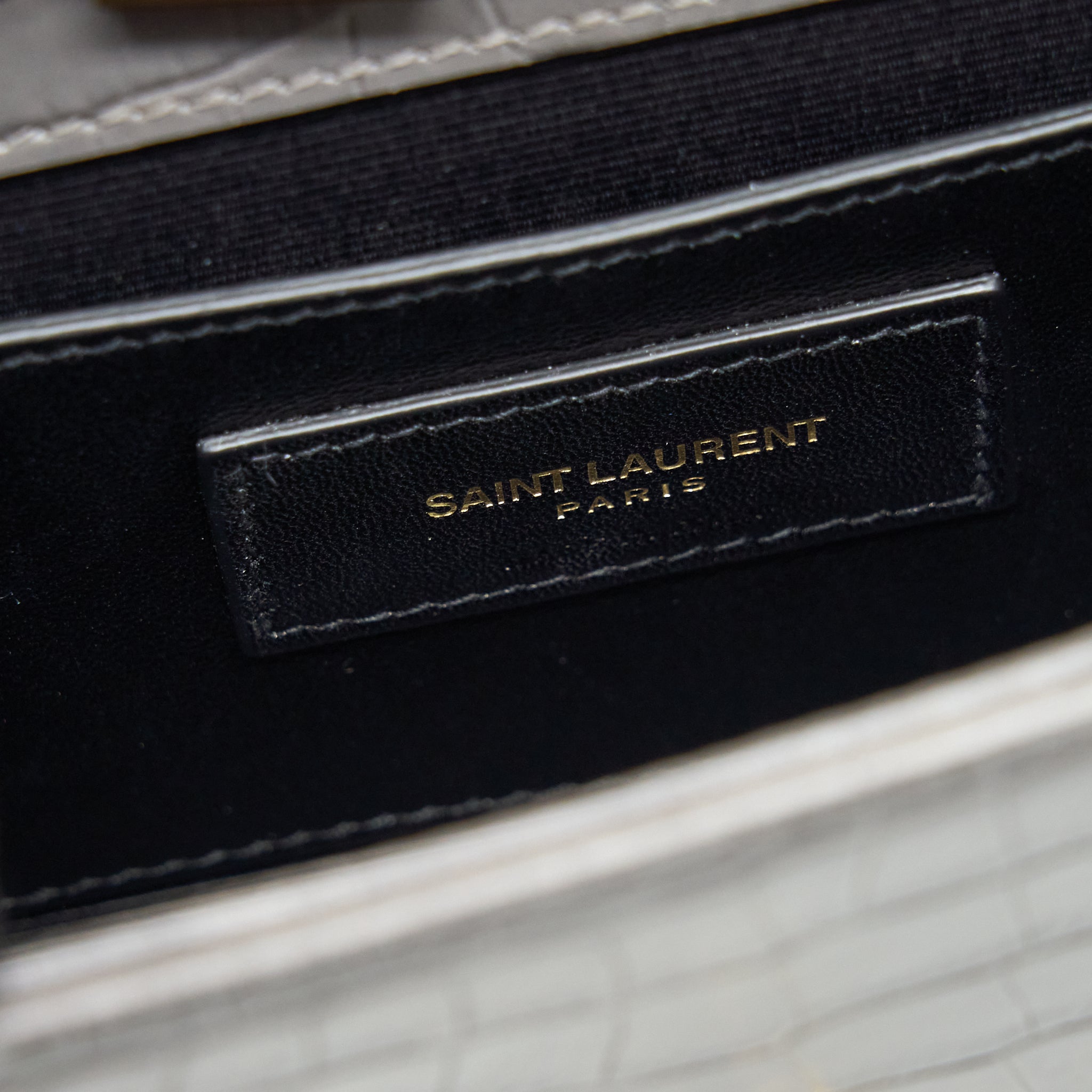 SAINT LAURENT/YSL KATE TASSEL CROC EMBOSSED CALFSKIN GREY GHW