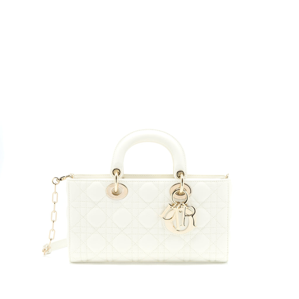 DIOR LADY D-JOY BAG LATTE CANNAGE LAMBSKIN WHITE LGHW