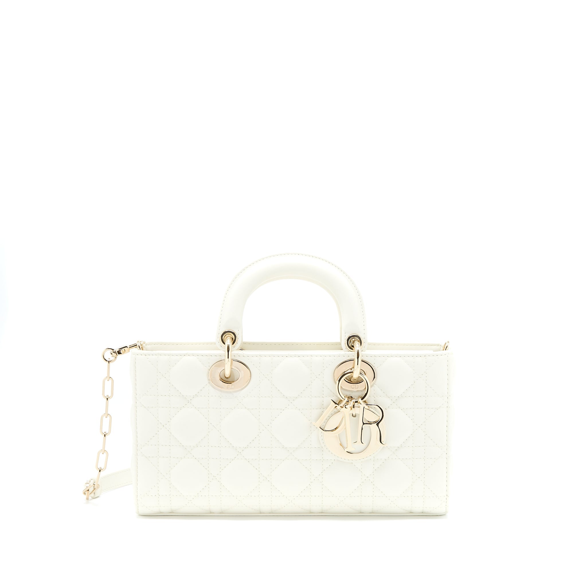 DIOR LADY D-JOY BAG LATTE CANNAGE LAMBSKIN WHITE LGHW