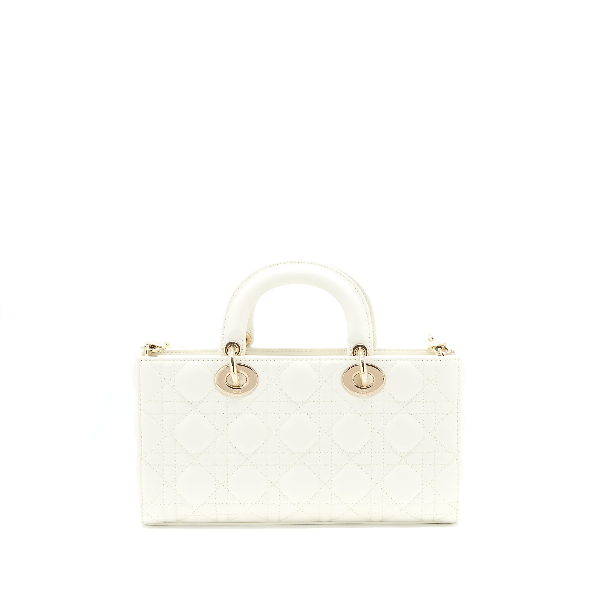 DIOR LADY D-JOY BAG LATTE CANNAGE LAMBSKIN WHITE LGHW
