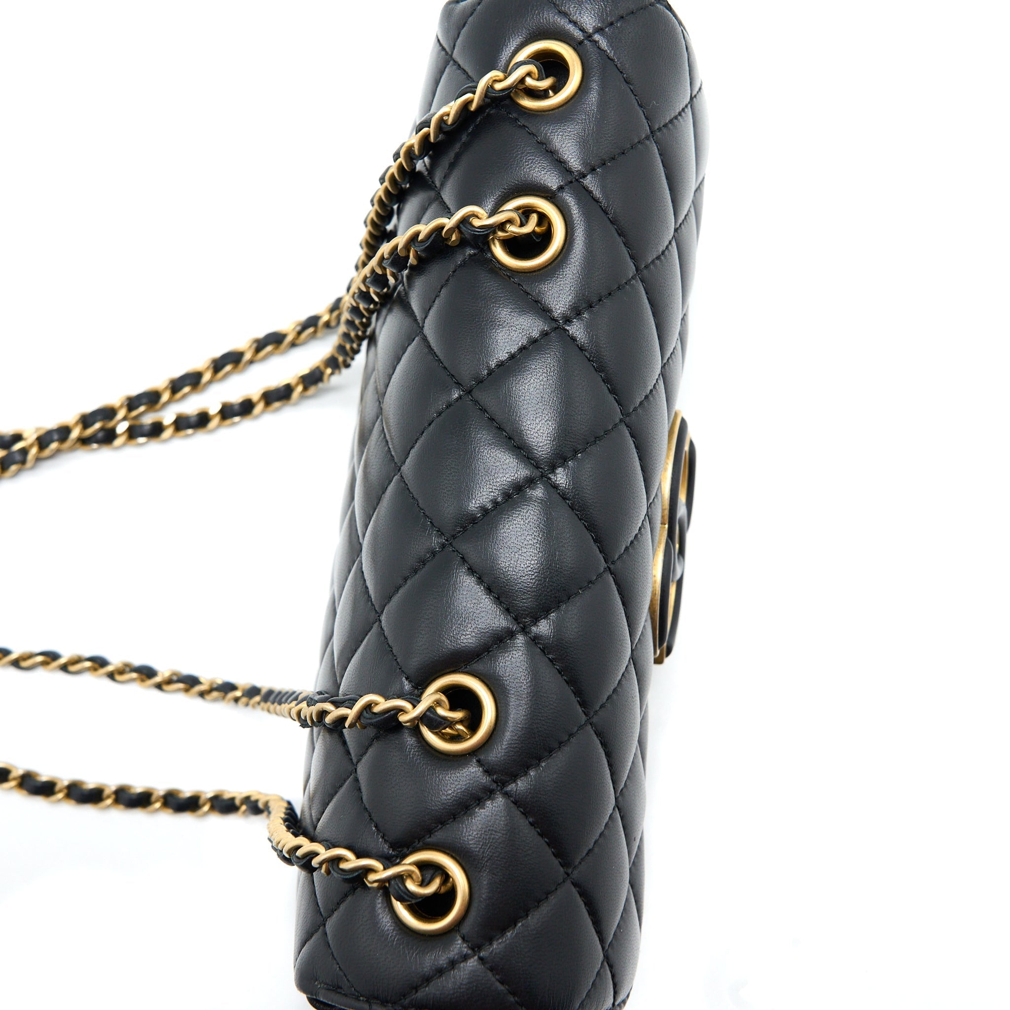 CHANEL SMALL ENAMEL CC FLAP BAG LAMBSKIN BLACK GHW