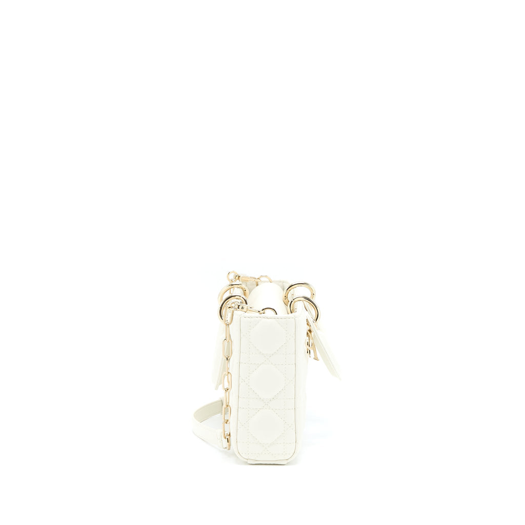 DIOR LADY D-JOY BAG LATTE CANNAGE LAMBSKIN WHITE LGHW