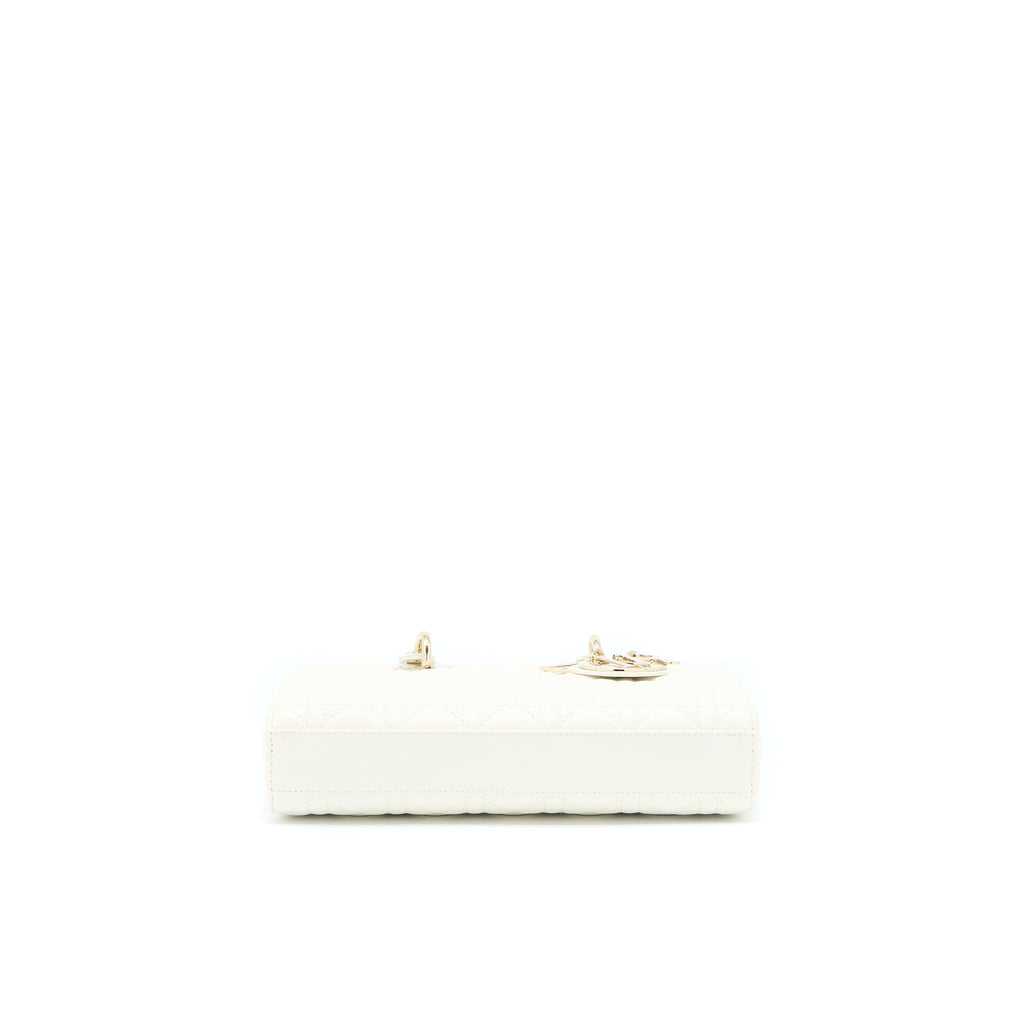 DIOR LADY D-JOY BAG LATTE CANNAGE LAMBSKIN WHITE LGHW