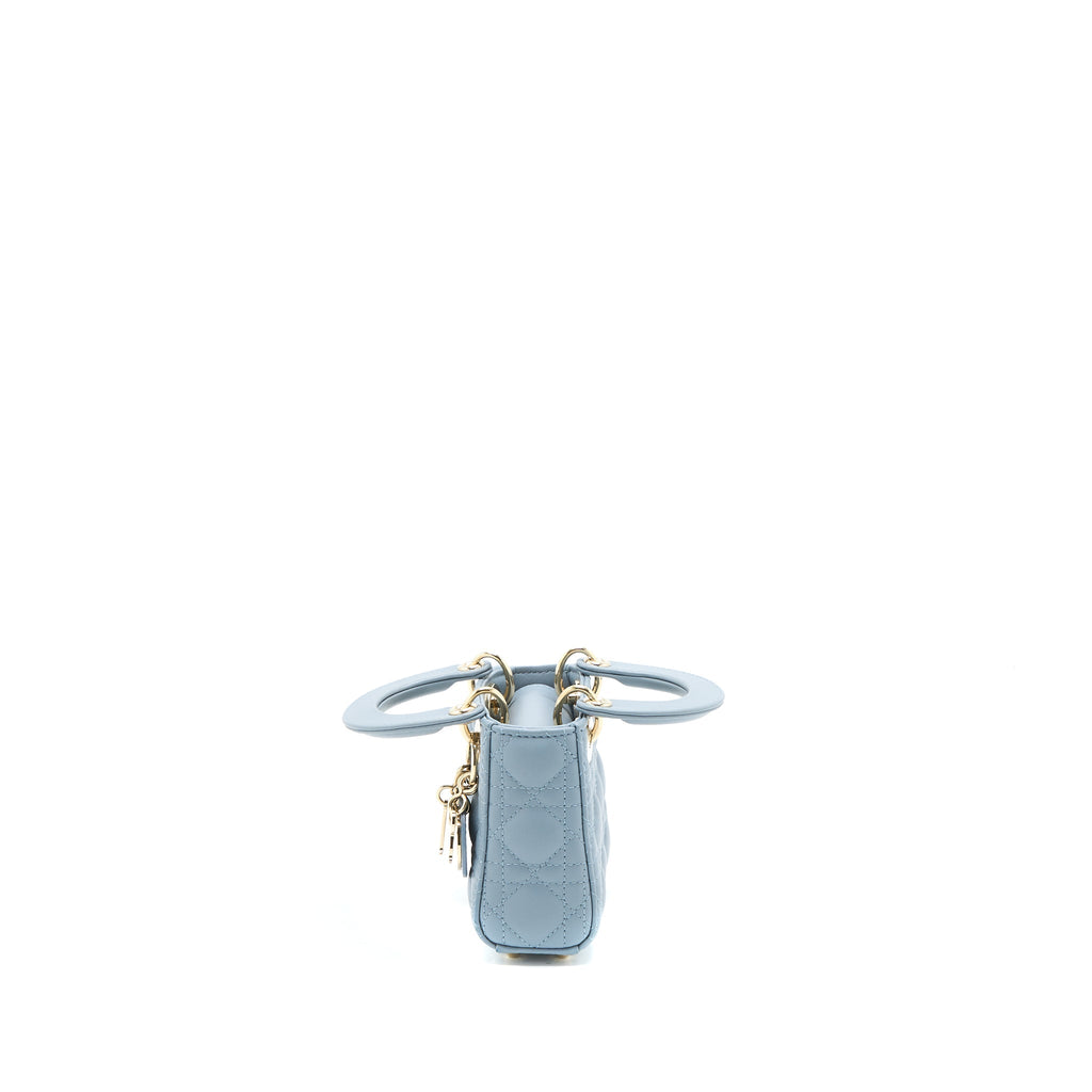 DIOR MICRO LADY DIOR BAG CANNAGE LAMBSKIN CLOUD BLUE LGHW
