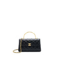 CHANEL 22B FLAP BAG WITH ENAMEL TOP HANDLE LAMBSKIN BLACK GHW