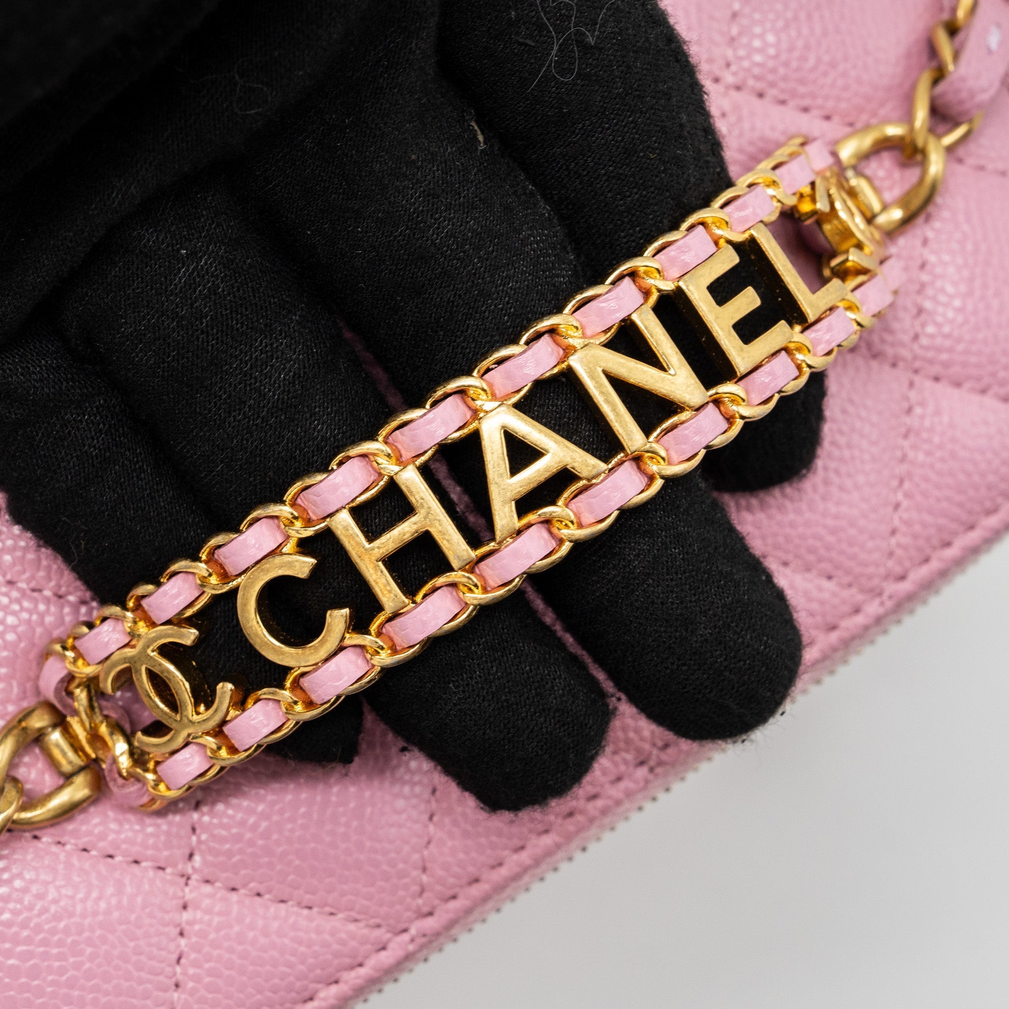 CHANEL LETTER TOP HANDLE LONG VANITY WITH CHAIN CAVIAR PINK GHW