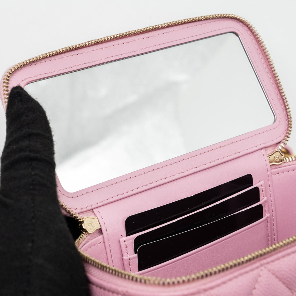 CHANEL LETTER TOP HANDLE LONG VANITY WITH CHAIN CAVIAR PINK GHW