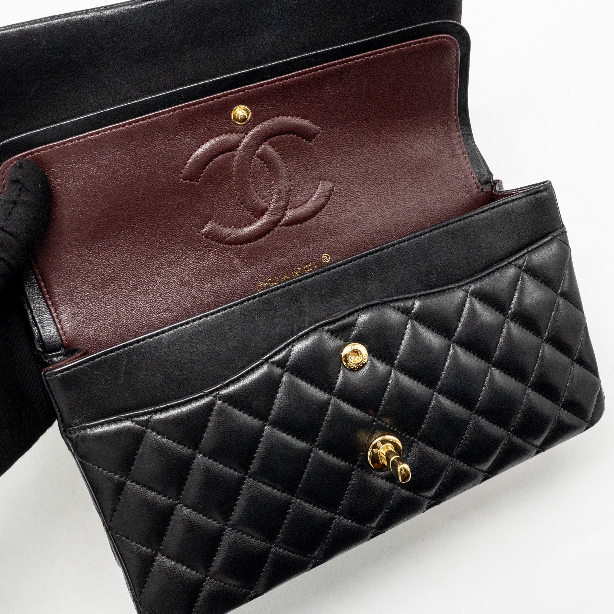 CHANEL MEDIUM CLASSIC DOUBLE FLAP BAG LAMBSKIN BLACK GHW