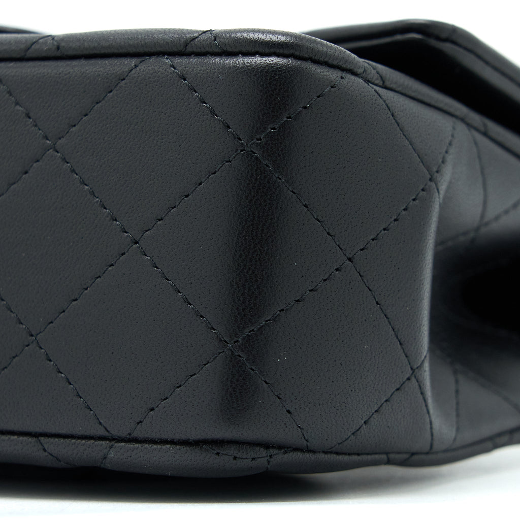 CHANEL TOP HANDLE MINI RECTANGULAR FLAP BAG LAMBSKIN BLACK LGHW (MICROCHIP)