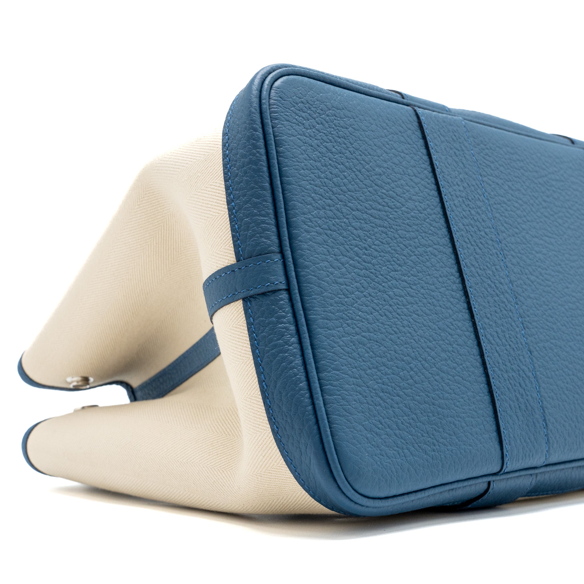 HERMES GARDEN PARTY 36 VACHE COUNTRY LEATHER/CNAVAS CRAIE /BLEU OUTREMER SHW