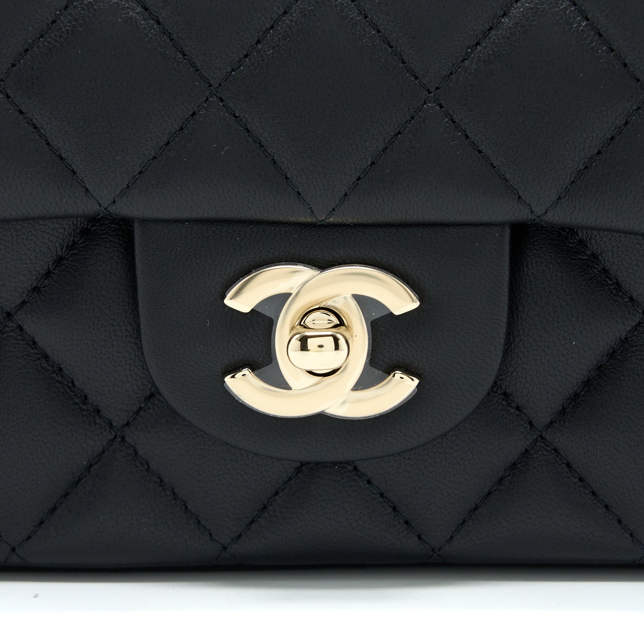 CHANEL TOP HANDLE MINI RECTANGULAR FLAP BAG LAMBSKIN BLACK LGHW (MICROCHIP)
