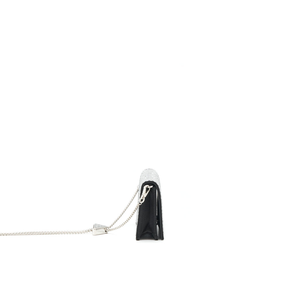 PRADA CRYSTAL CARD HOLDER WITH CHAIN BLACK