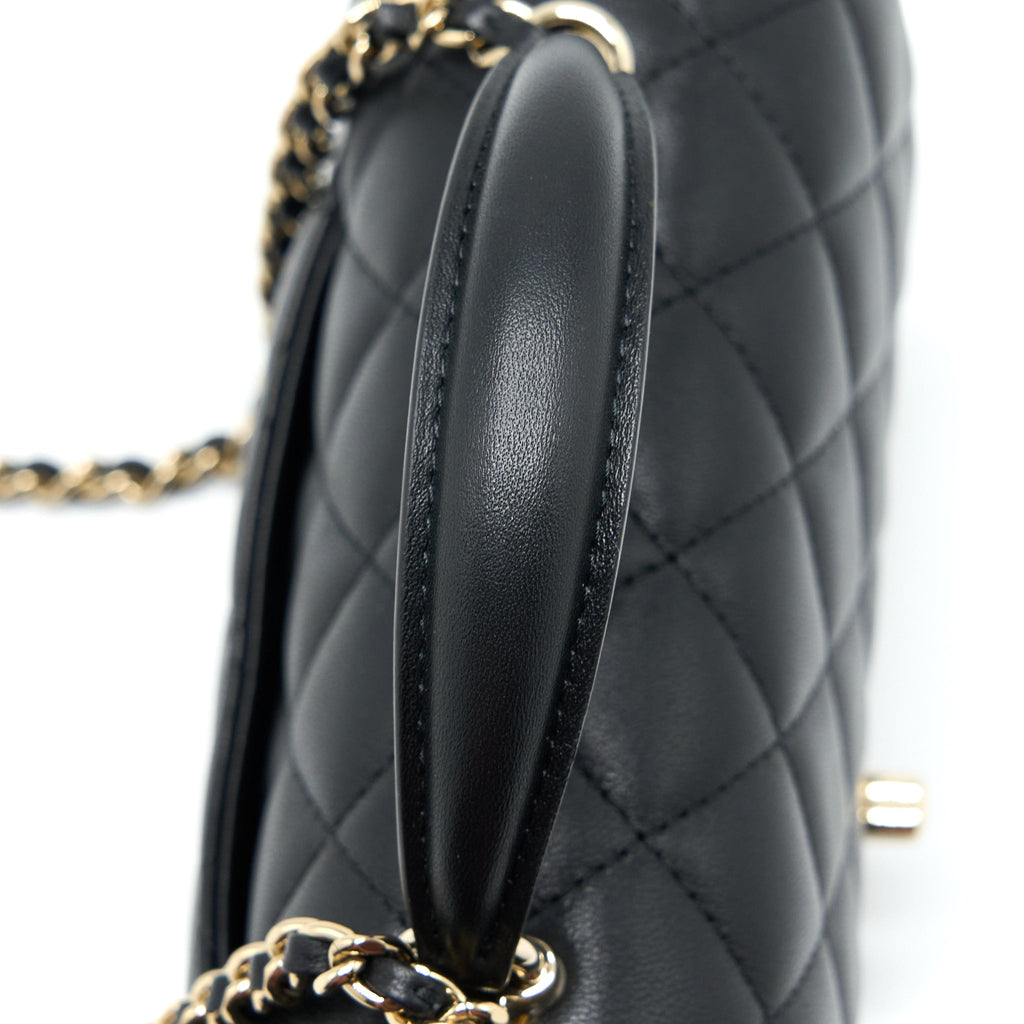 CHANEL TOP HANDLE MINI RECTANGULAR FLAP BAG LAMBSKIN BLACK LGHW (MICROCHIP)