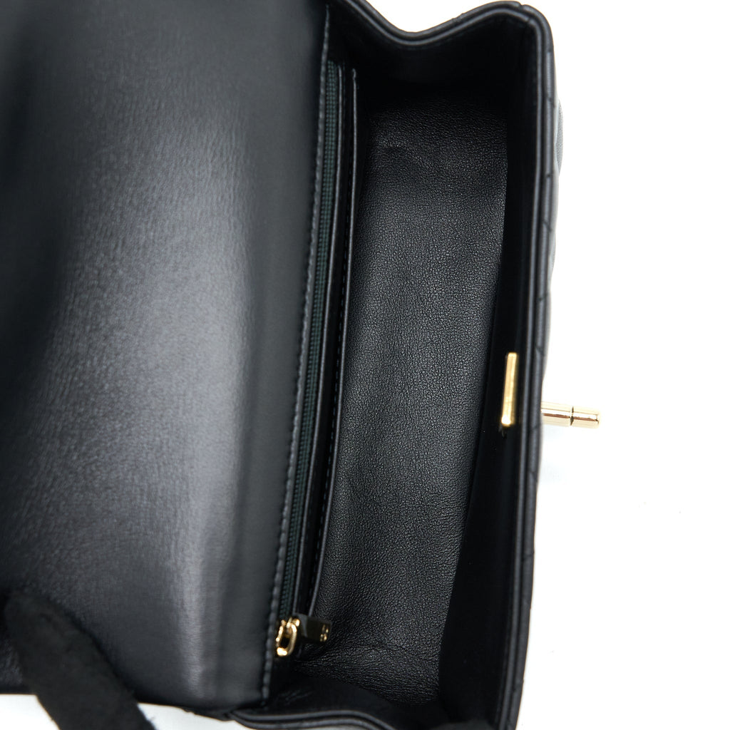 CHANEL TOP HANDLE MINI RECTANGULAR FLAP BAG LAMBSKIN BLACK LGHW (MICROCHIP)