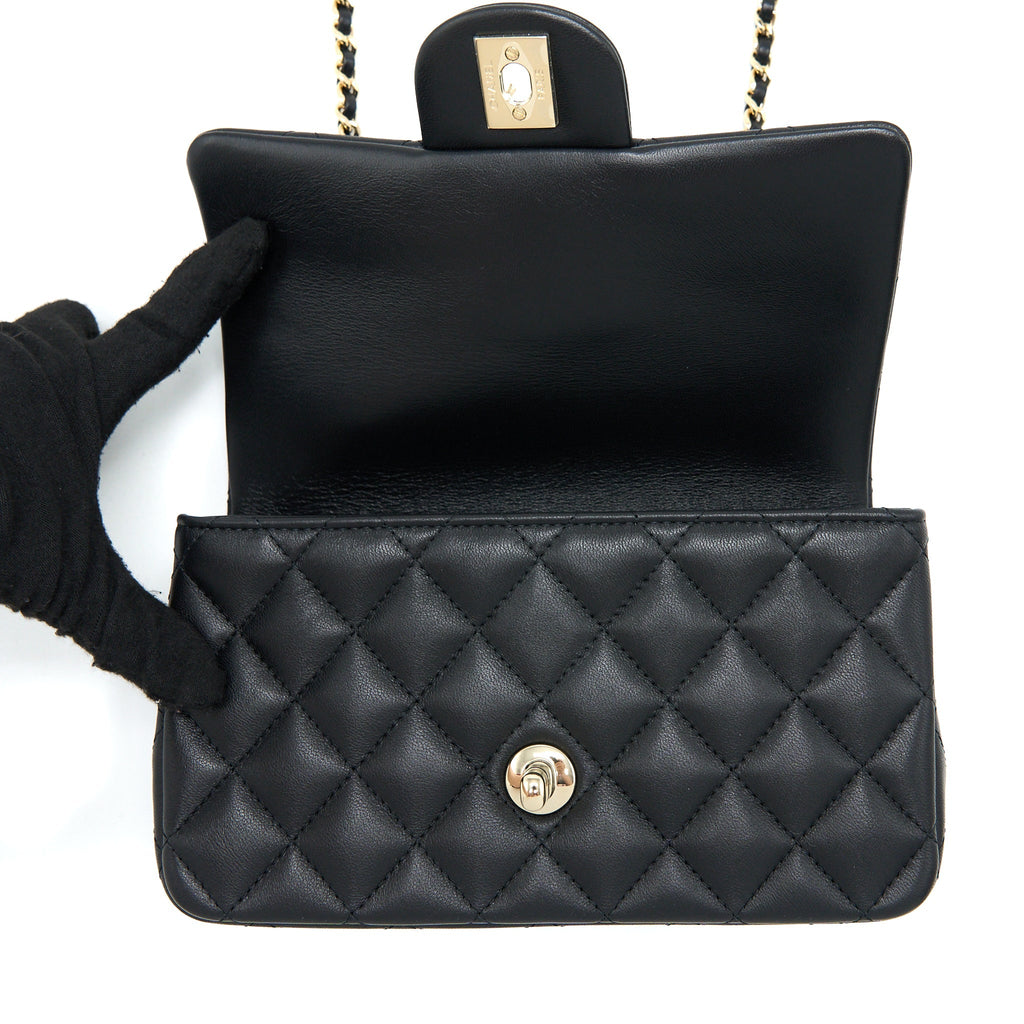 CHANEL TOP HANDLE MINI RECTANGULAR FLAP BAG LAMBSKIN BLACK LGHW (MICROCHIP)