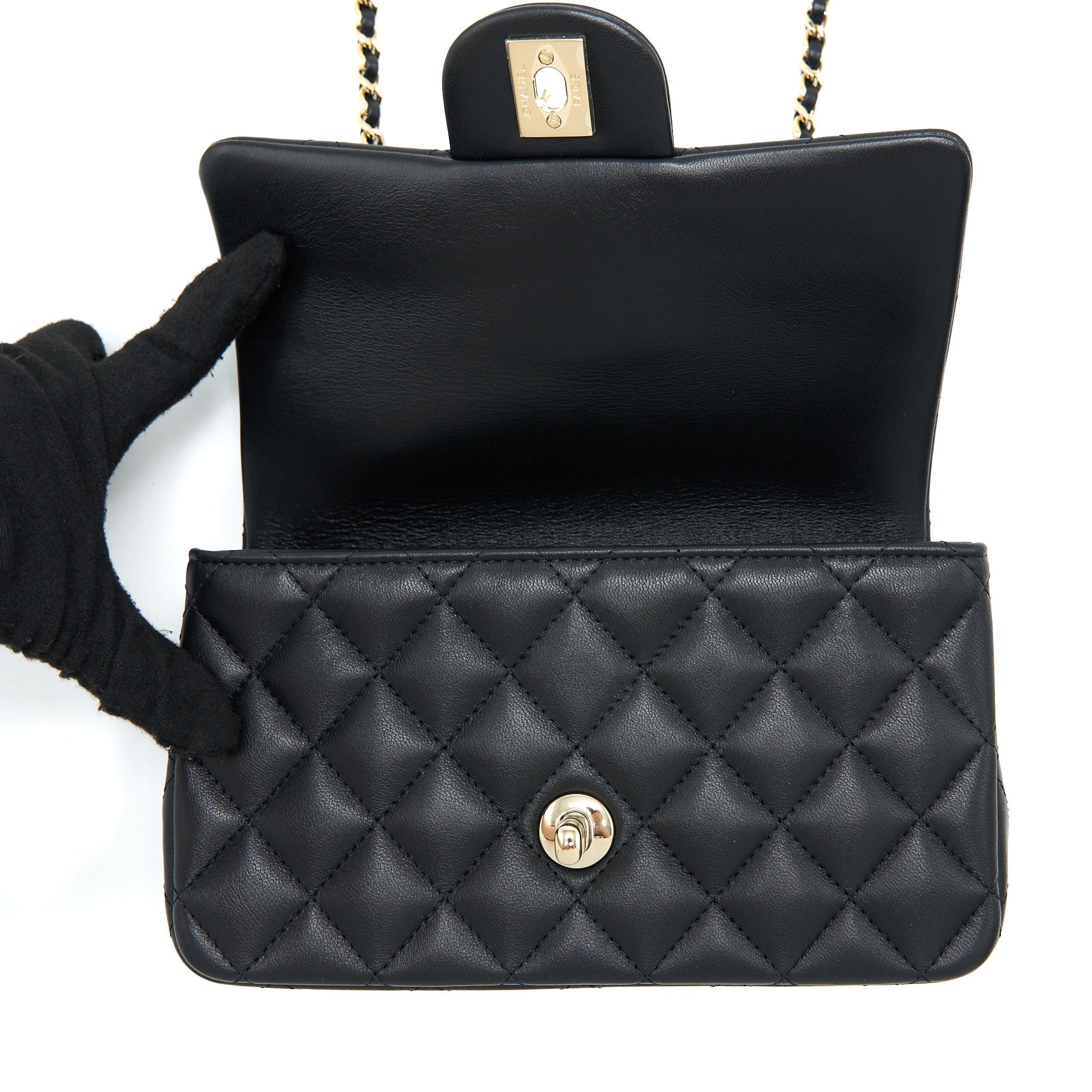 CHANEL TOP HANDLE MINI RECTANGULAR FLAP BAG LAMBSKIN BLACK LGHW (MICROCHIP)