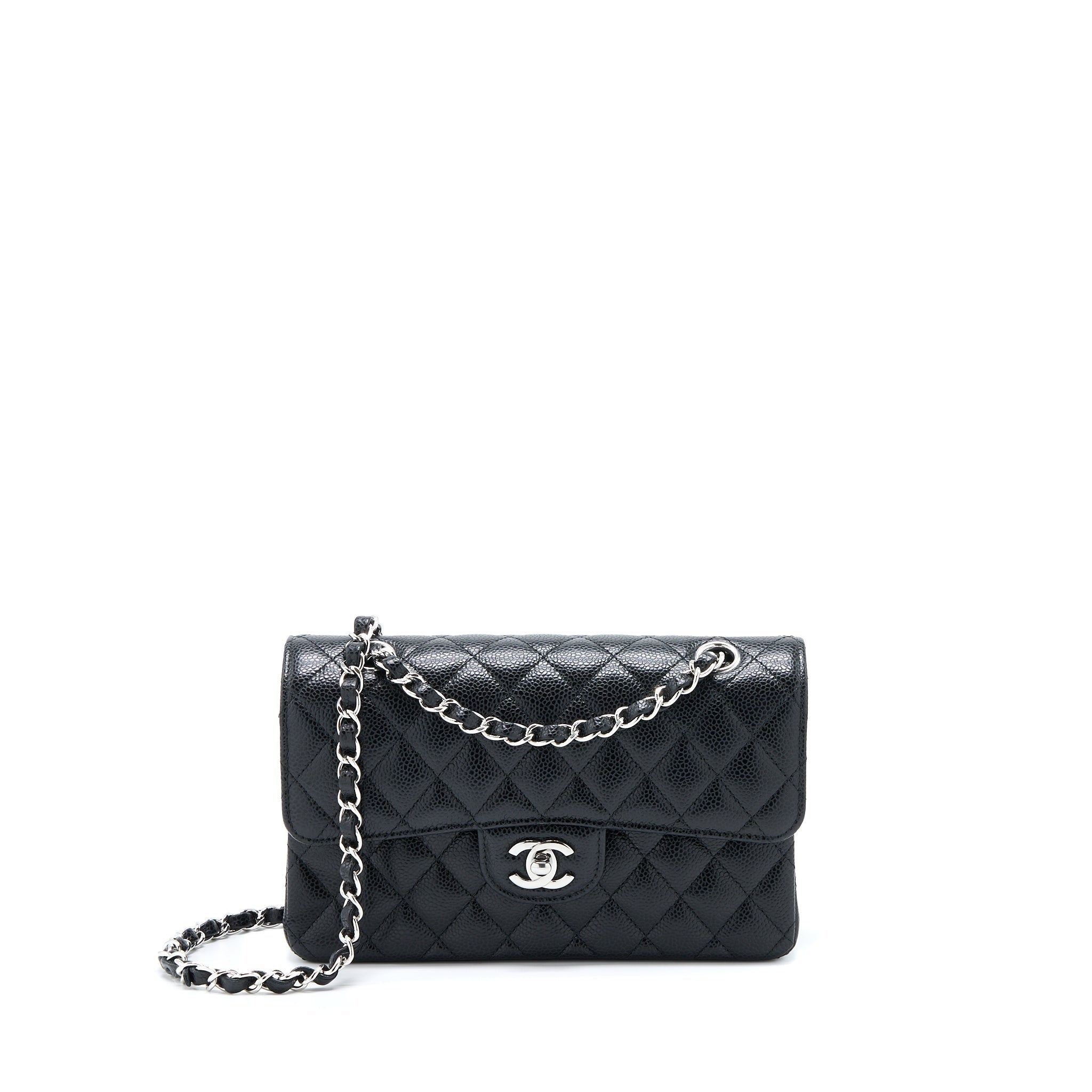 CHANEL SMALL CLASSIC DOUBLE FLAP BAG CAVIAR BLACK SHW(MICROCHIP)