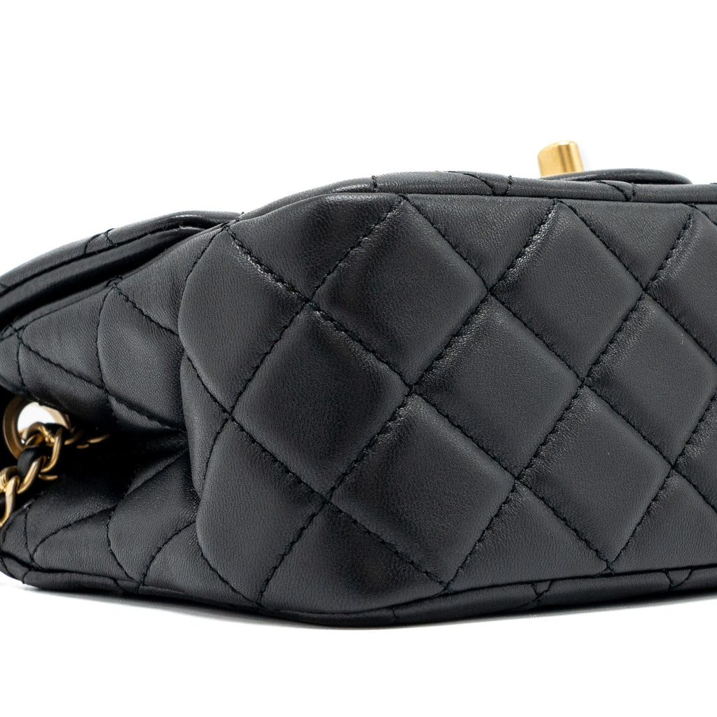 CHANEL PEARL CRUSH MINI SQUARE FLAP BAG LAMBSKIN BLACK GHW (MICROCHIP)
