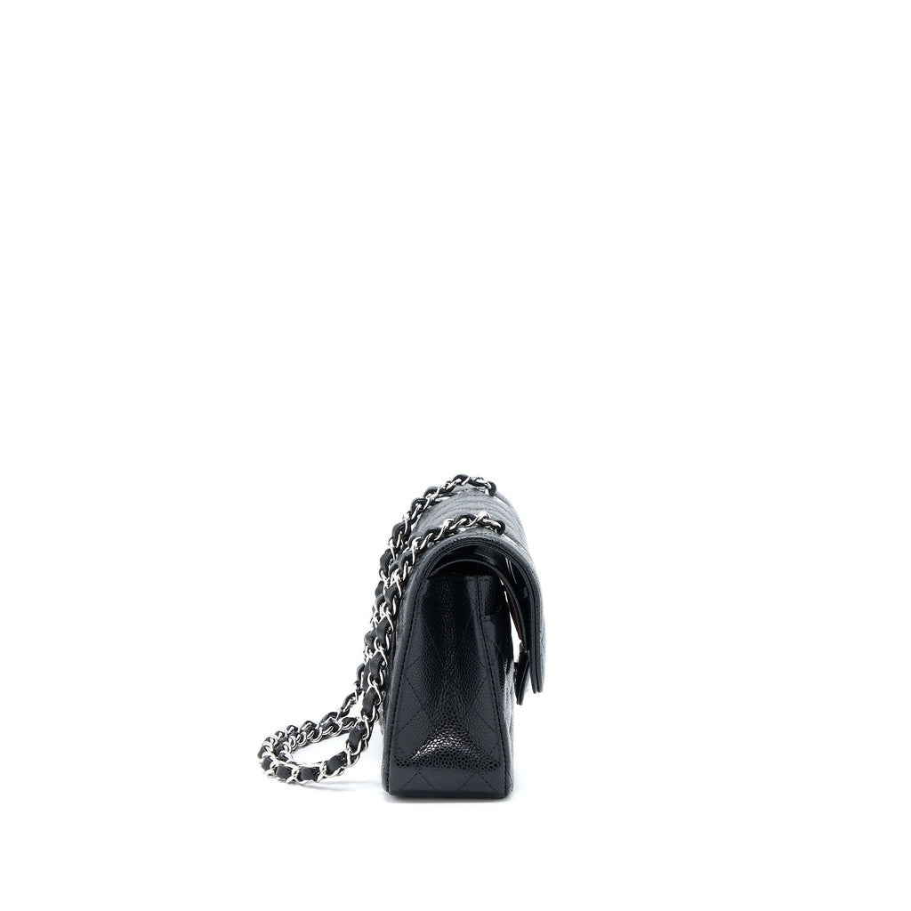 CHANEL SMALL CLASSIC DOUBLE FLAP BAG CAVIAR BLACK SHW(MICROCHIP)