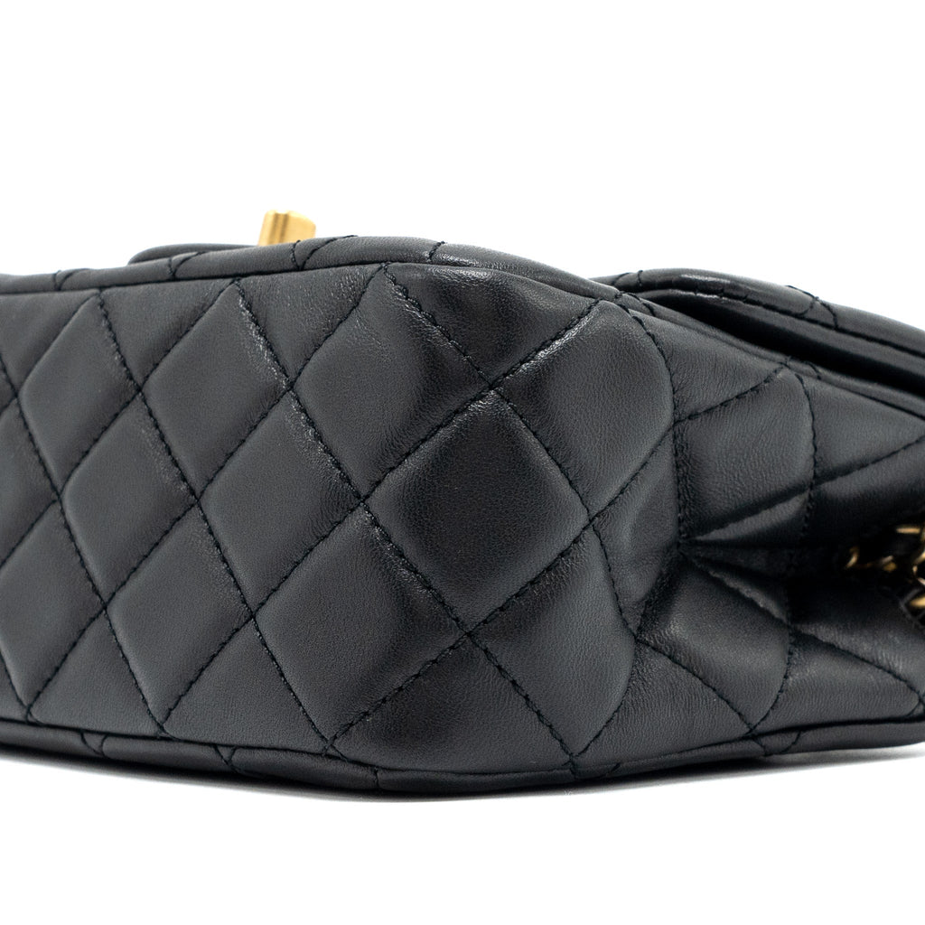 CHANEL PEARL CRUSH MINI SQUARE FLAP BAG LAMBSKIN BLACK GHW (MICROCHIP)
